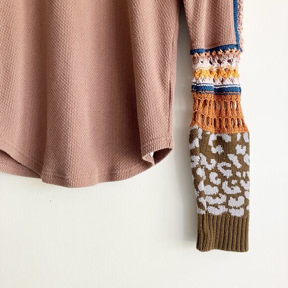 Free People Medium Crochet Sleeves Thermal Brown Boho Bohemian Fall Autumn - Picture 2 of 6